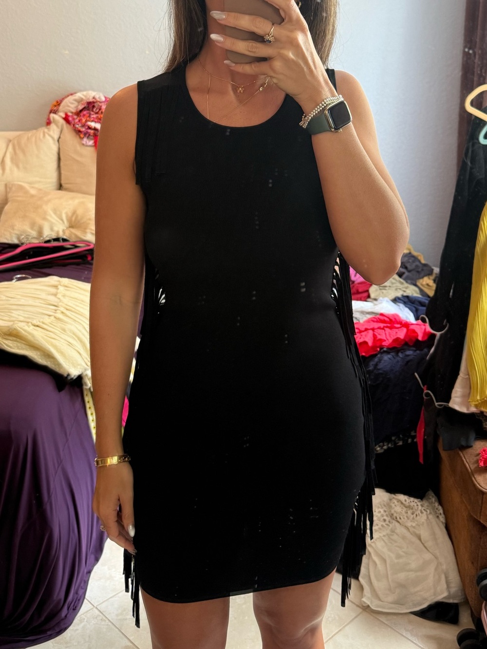 Lucy Paris Black Sleeveless Fringe Bodycon Dress